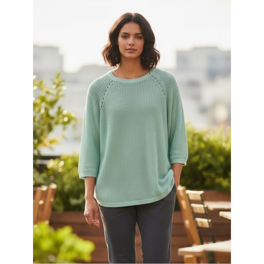 EILEEN FISHER 100% Linen Seafoam Lightweight Knit Sweater - Size M - Flawed